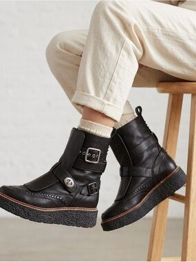 Coach Urban Hiker Wedge Platform Boots Women Size 7.5 Black Whipstitch Creeper